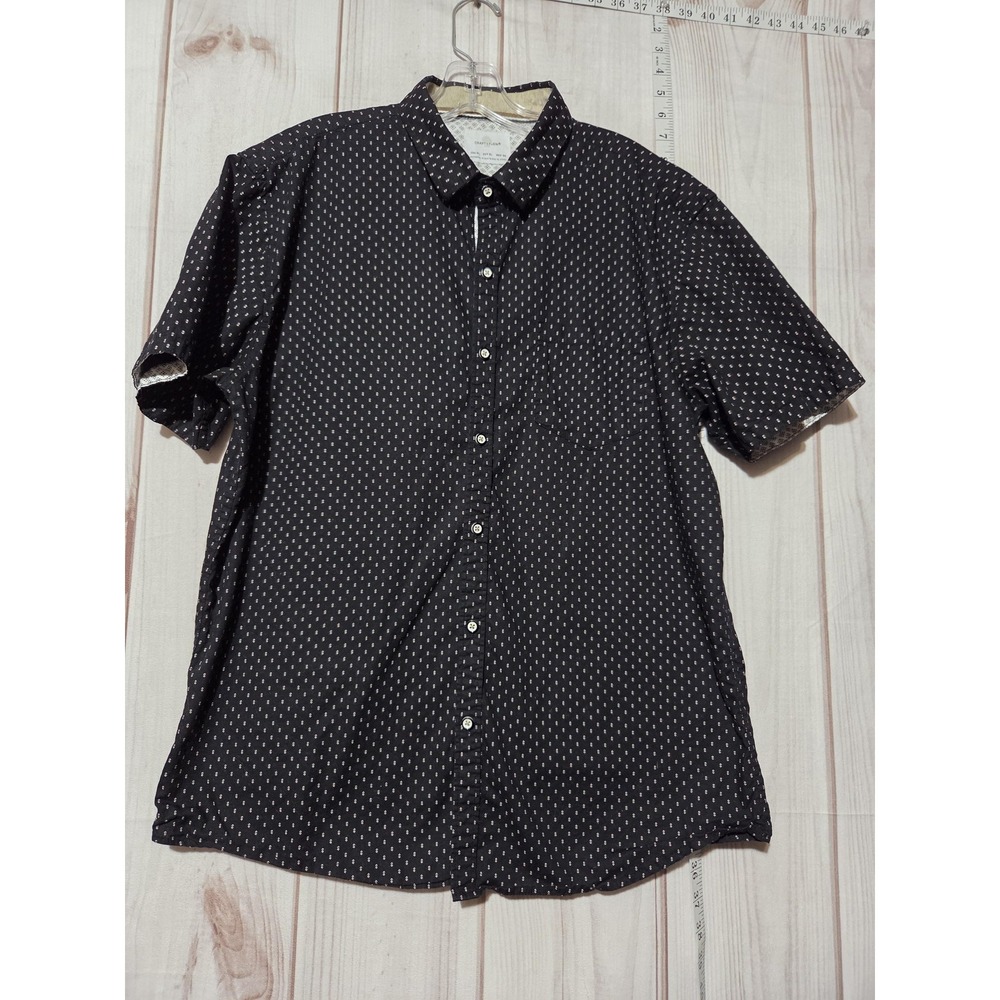 Craft Flow Mens XL Black Diamond Micro Print Cotton Short Sleeve Button Down